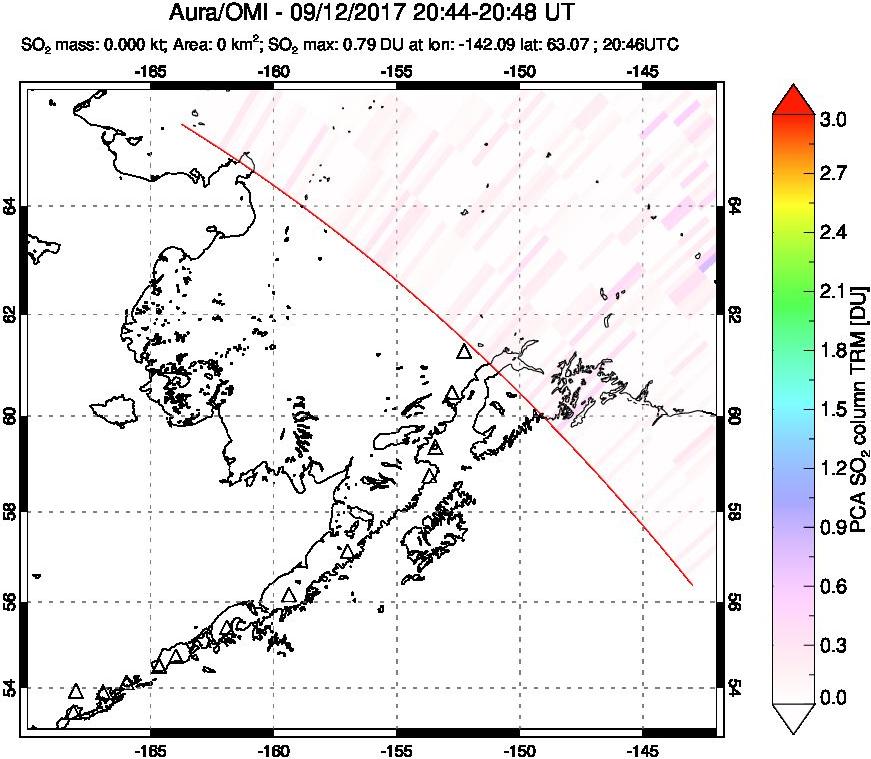 A sulfur dioxide image over Alaska, USA on Sep 12, 2017.