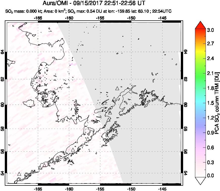 A sulfur dioxide image over Alaska, USA on Sep 15, 2017.