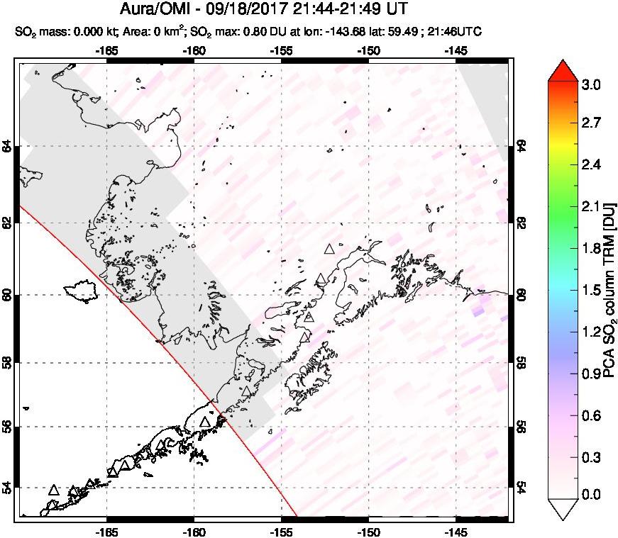 A sulfur dioxide image over Alaska, USA on Sep 18, 2017.
