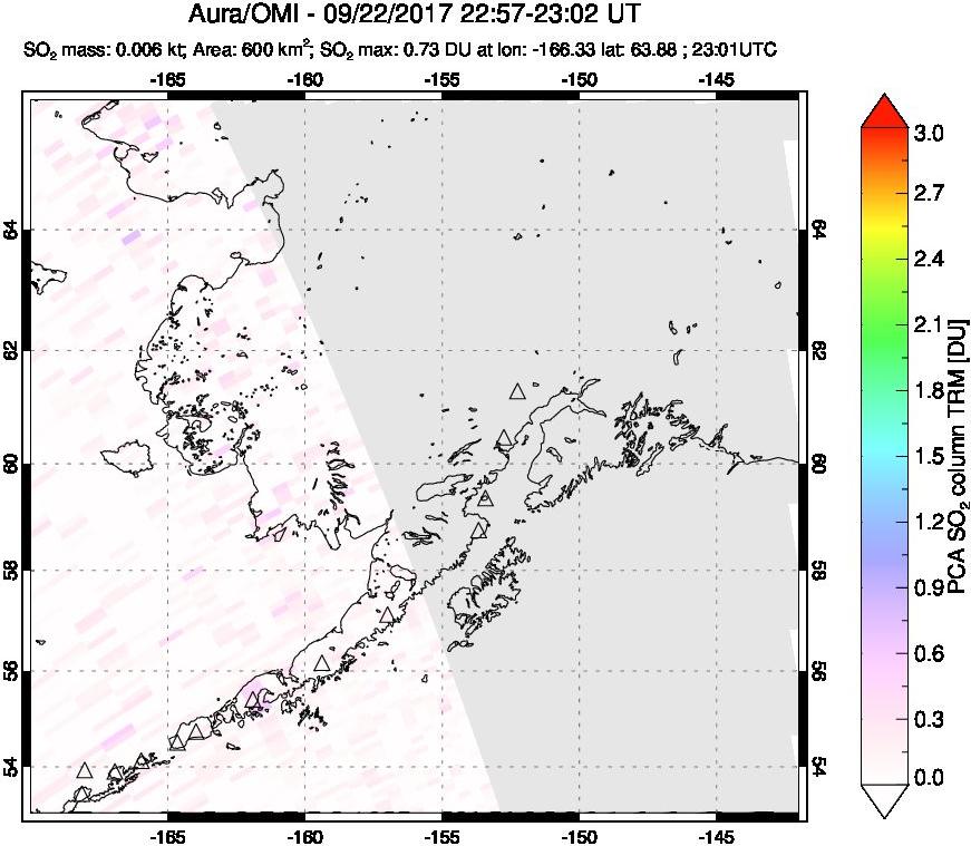 A sulfur dioxide image over Alaska, USA on Sep 22, 2017.