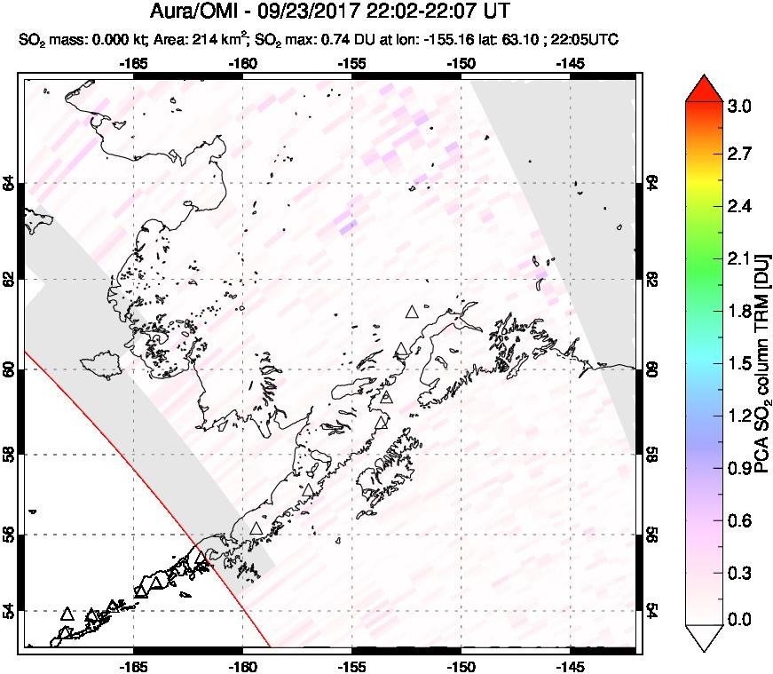 A sulfur dioxide image over Alaska, USA on Sep 23, 2017.