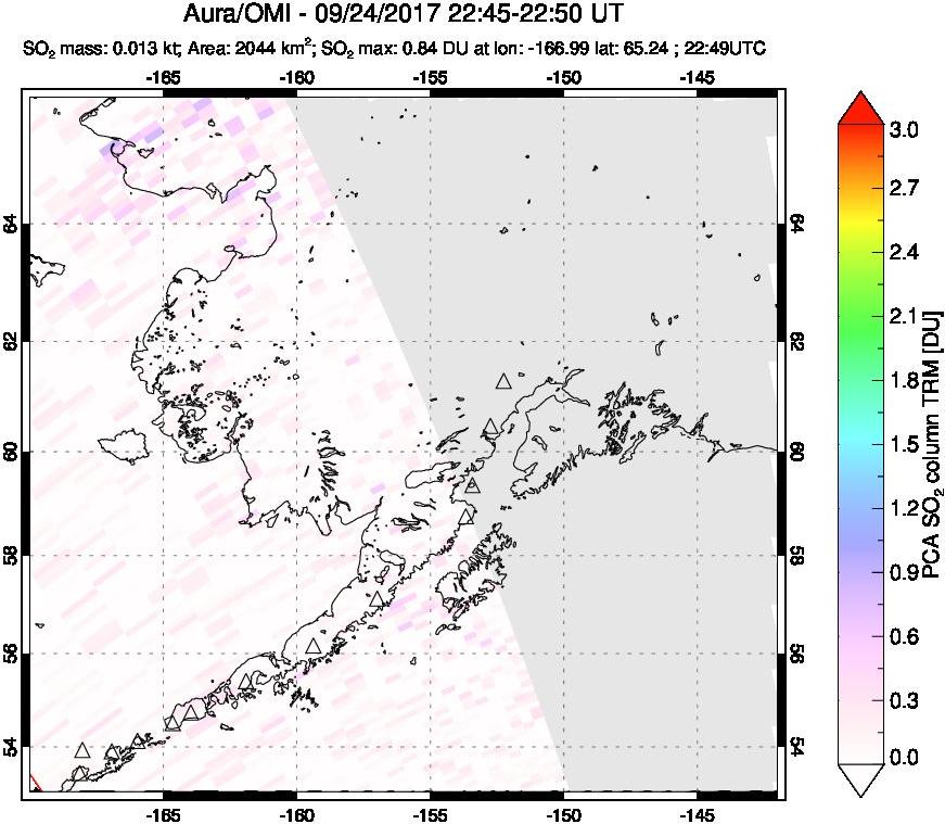 A sulfur dioxide image over Alaska, USA on Sep 24, 2017.