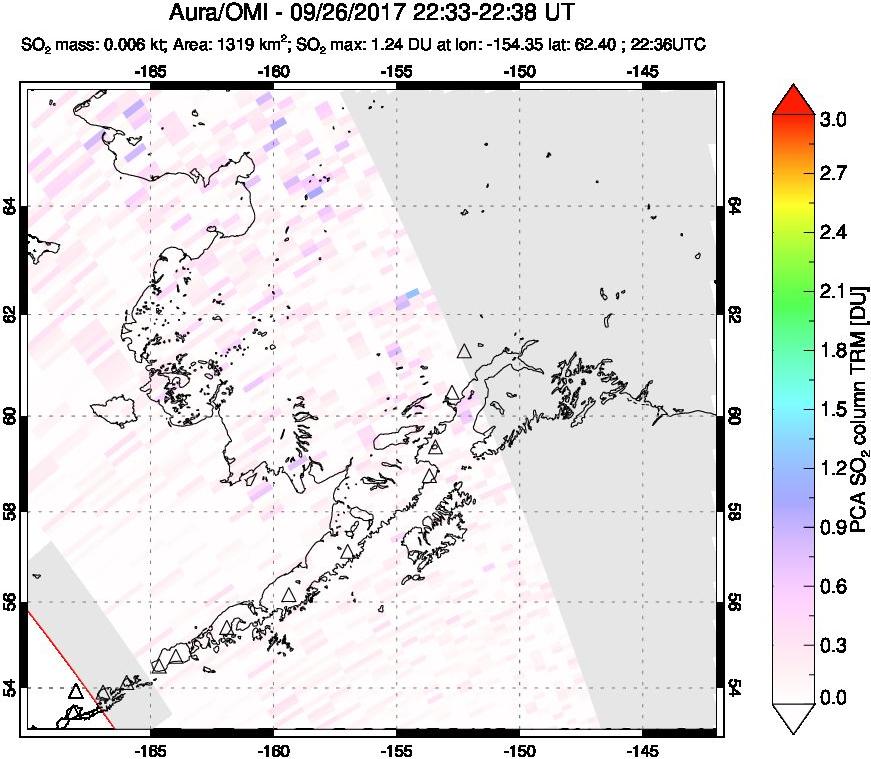 A sulfur dioxide image over Alaska, USA on Sep 26, 2017.