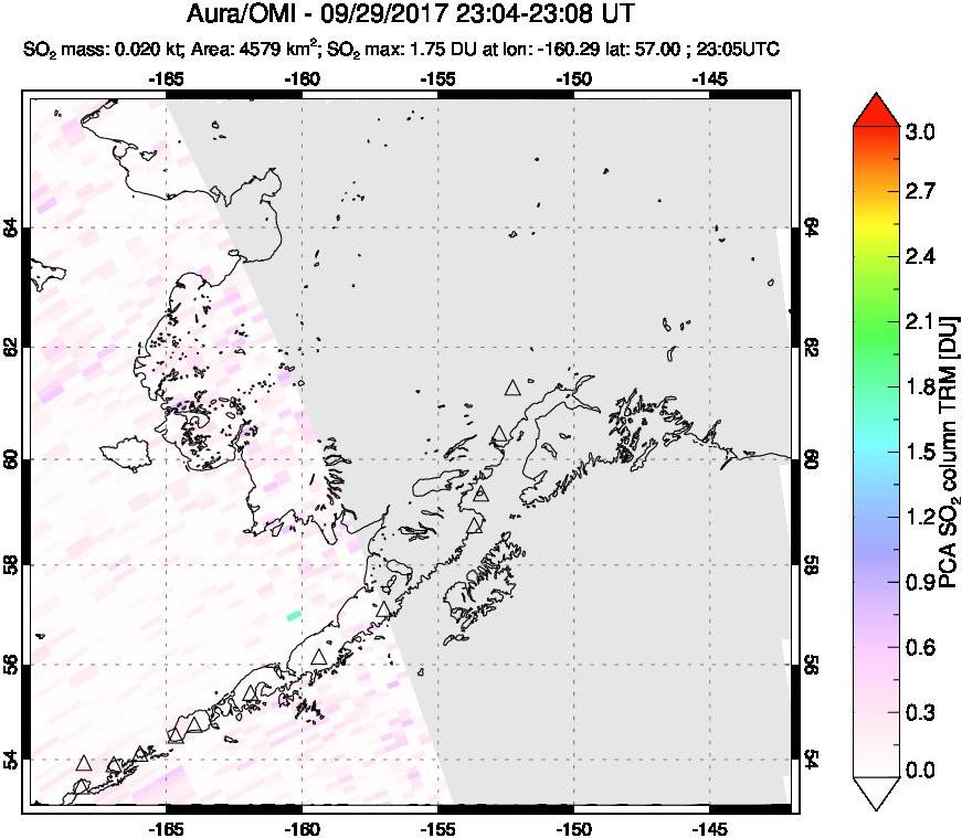 A sulfur dioxide image over Alaska, USA on Sep 29, 2017.