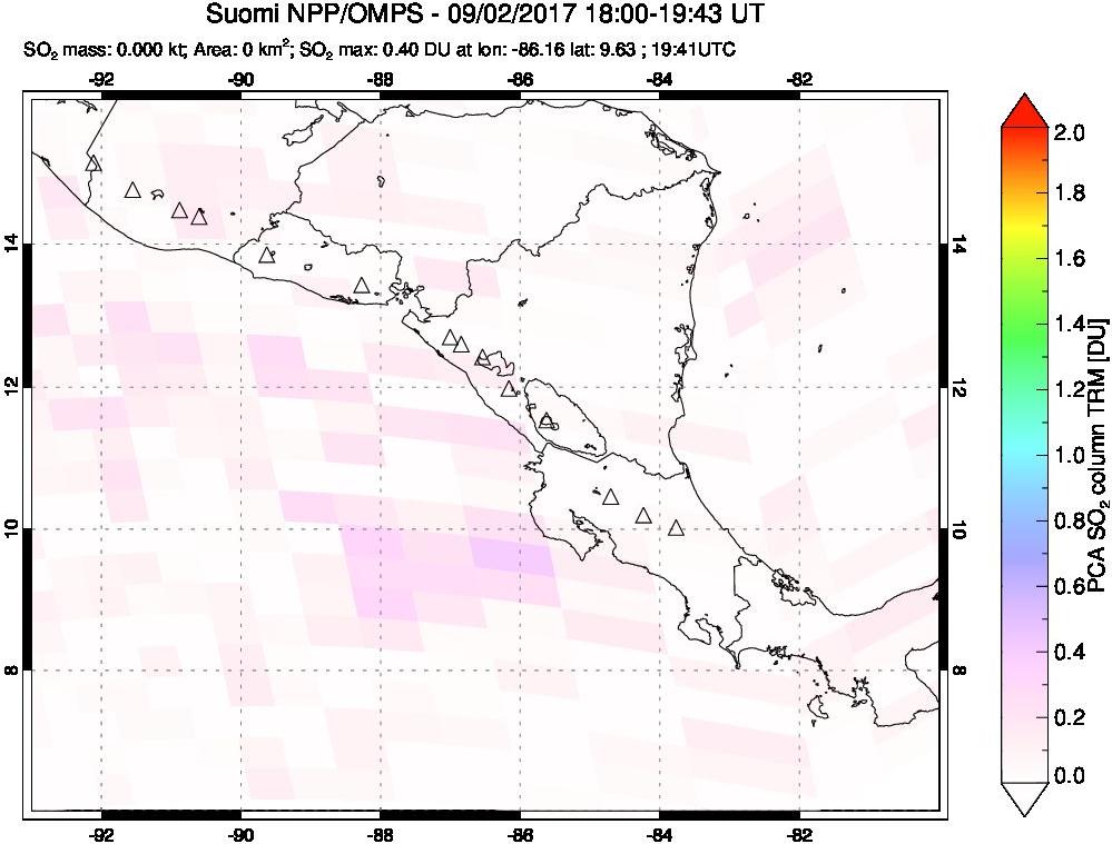 A sulfur dioxide image over Central America on Sep 02, 2017.