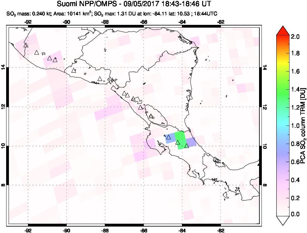 A sulfur dioxide image over Central America on Sep 05, 2017.