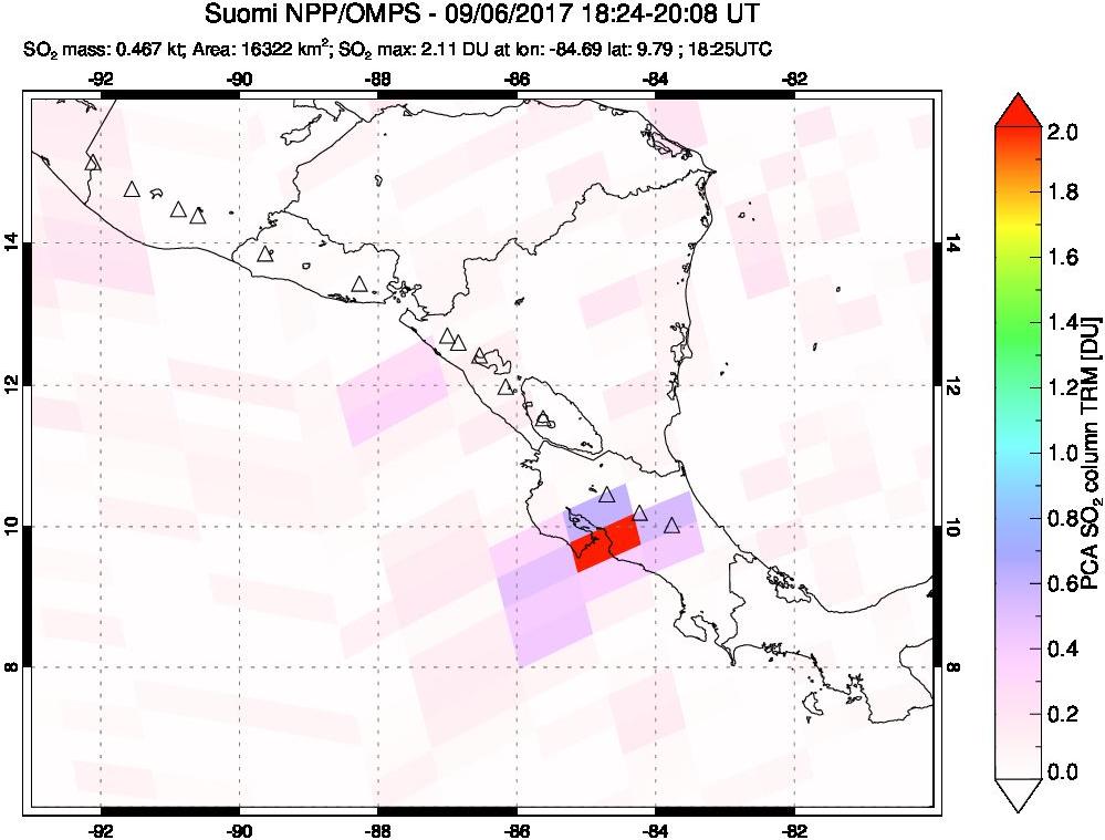 A sulfur dioxide image over Central America on Sep 06, 2017.