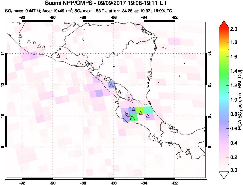 A sulfur dioxide image over Central America on Sep 09, 2017.
