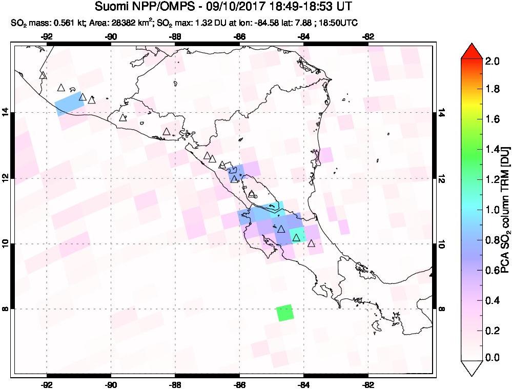 A sulfur dioxide image over Central America on Sep 10, 2017.