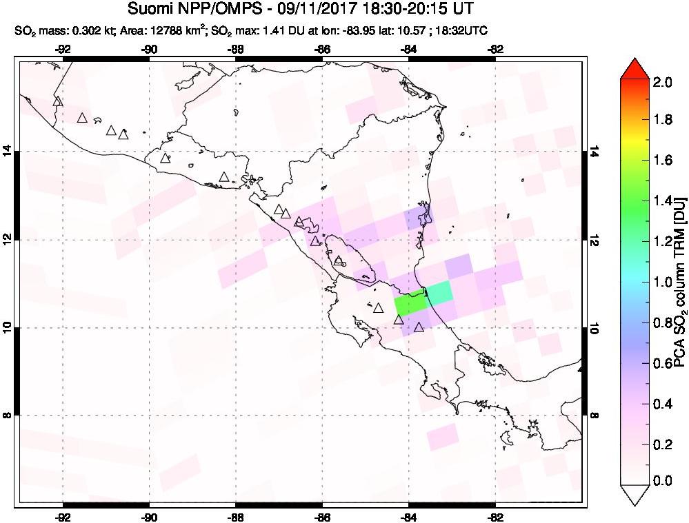 A sulfur dioxide image over Central America on Sep 11, 2017.