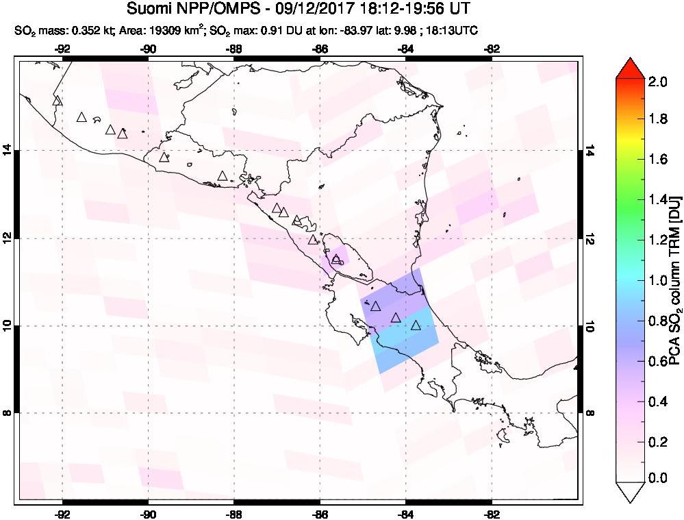 A sulfur dioxide image over Central America on Sep 12, 2017.