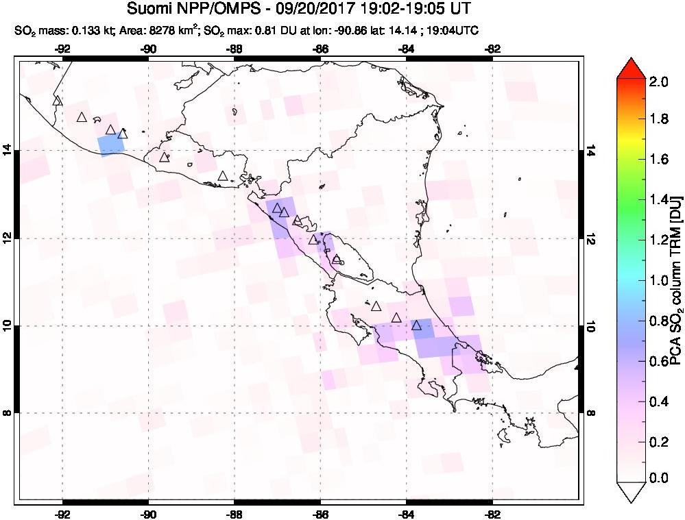 A sulfur dioxide image over Central America on Sep 20, 2017.