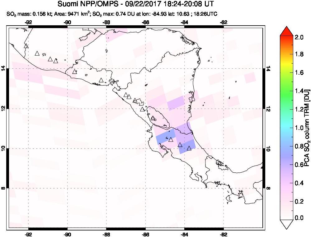 A sulfur dioxide image over Central America on Sep 22, 2017.