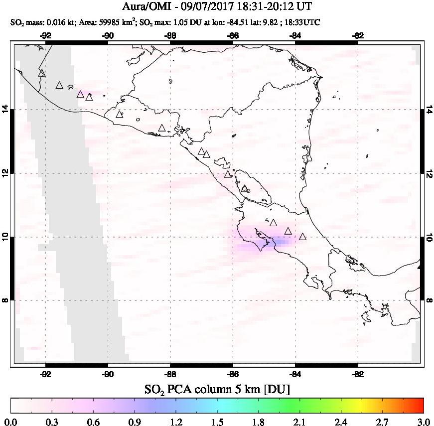 A sulfur dioxide image over Central America on Sep 07, 2017.