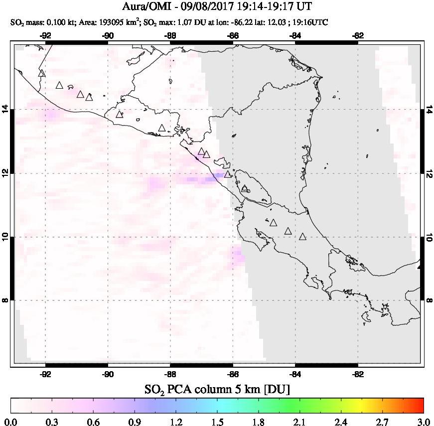 A sulfur dioxide image over Central America on Sep 08, 2017.