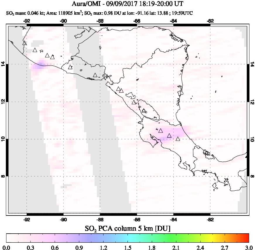 A sulfur dioxide image over Central America on Sep 09, 2017.