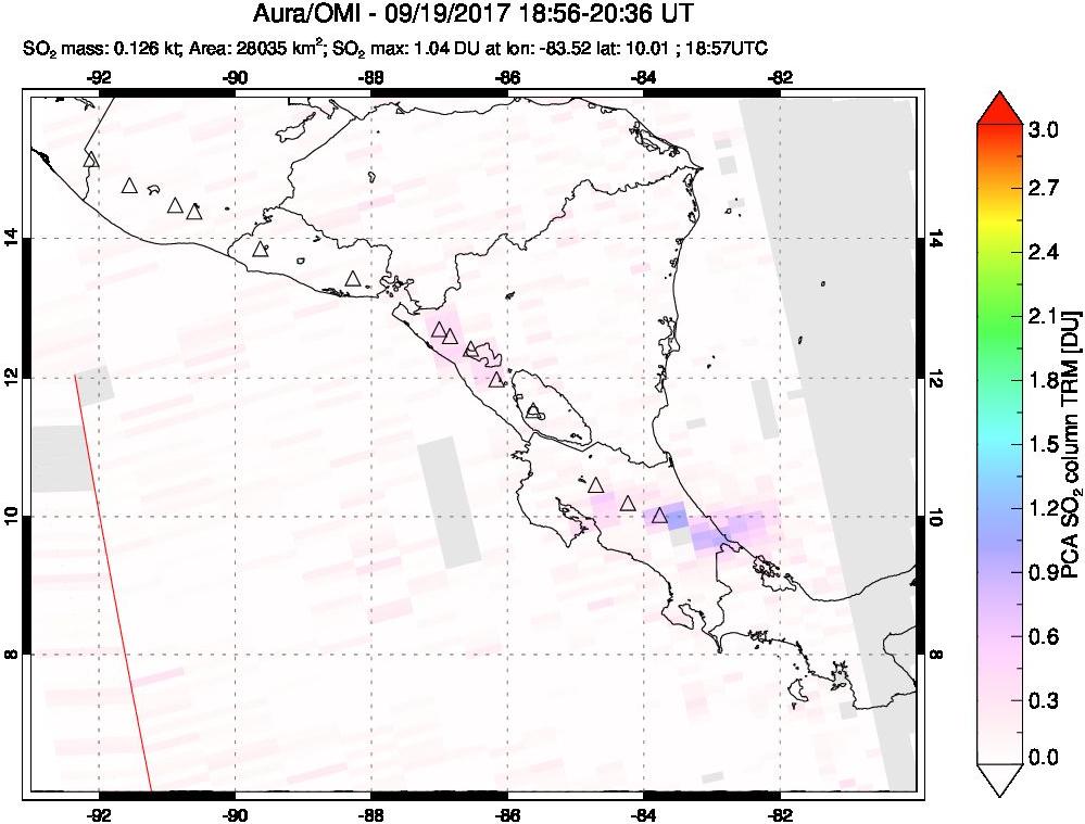 A sulfur dioxide image over Central America on Sep 19, 2017.