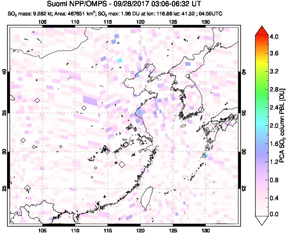A sulfur dioxide image over Eastern China on Sep 28, 2017.