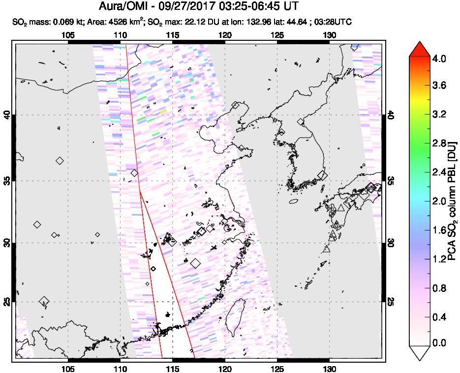 A sulfur dioxide image over Eastern China on Sep 27, 2017.