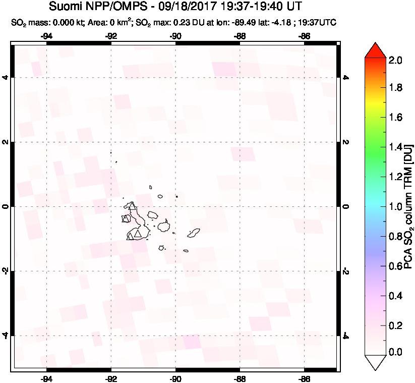 A sulfur dioxide image over Galápagos Islands on Sep 18, 2017.