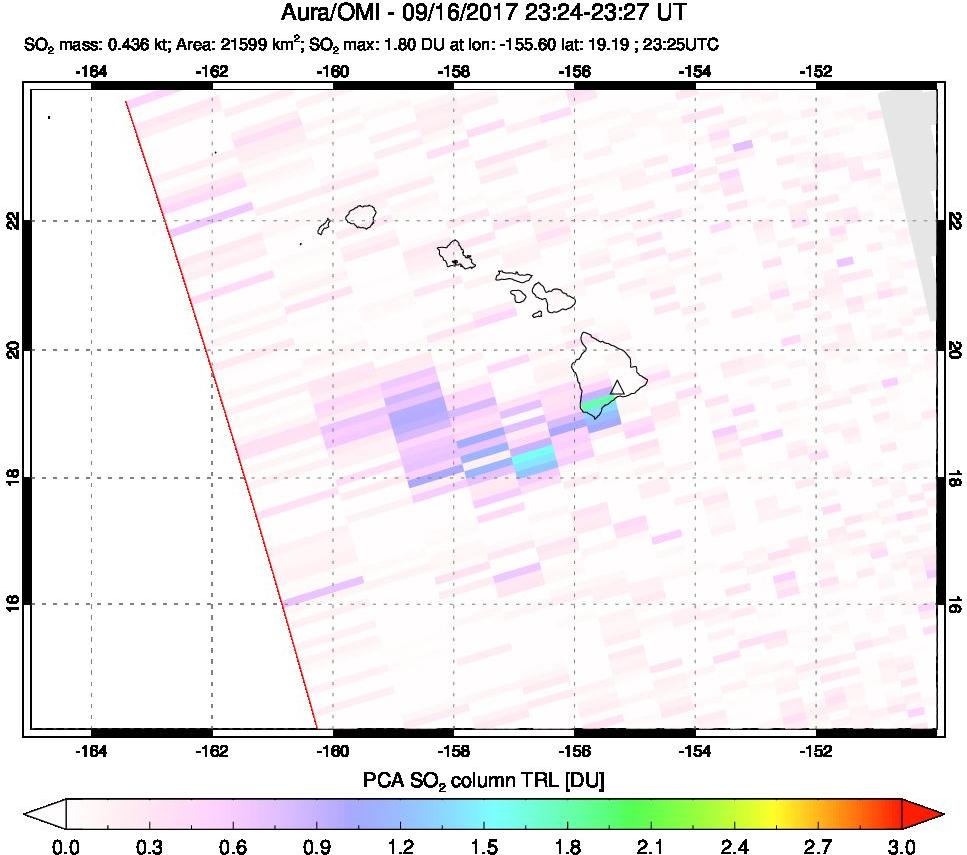 A sulfur dioxide image over Hawaii, USA on Sep 16, 2017.