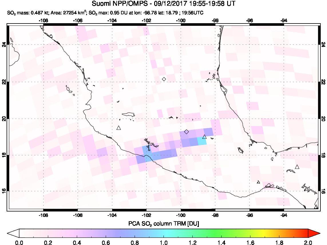 A sulfur dioxide image over Mexico on Sep 12, 2017.