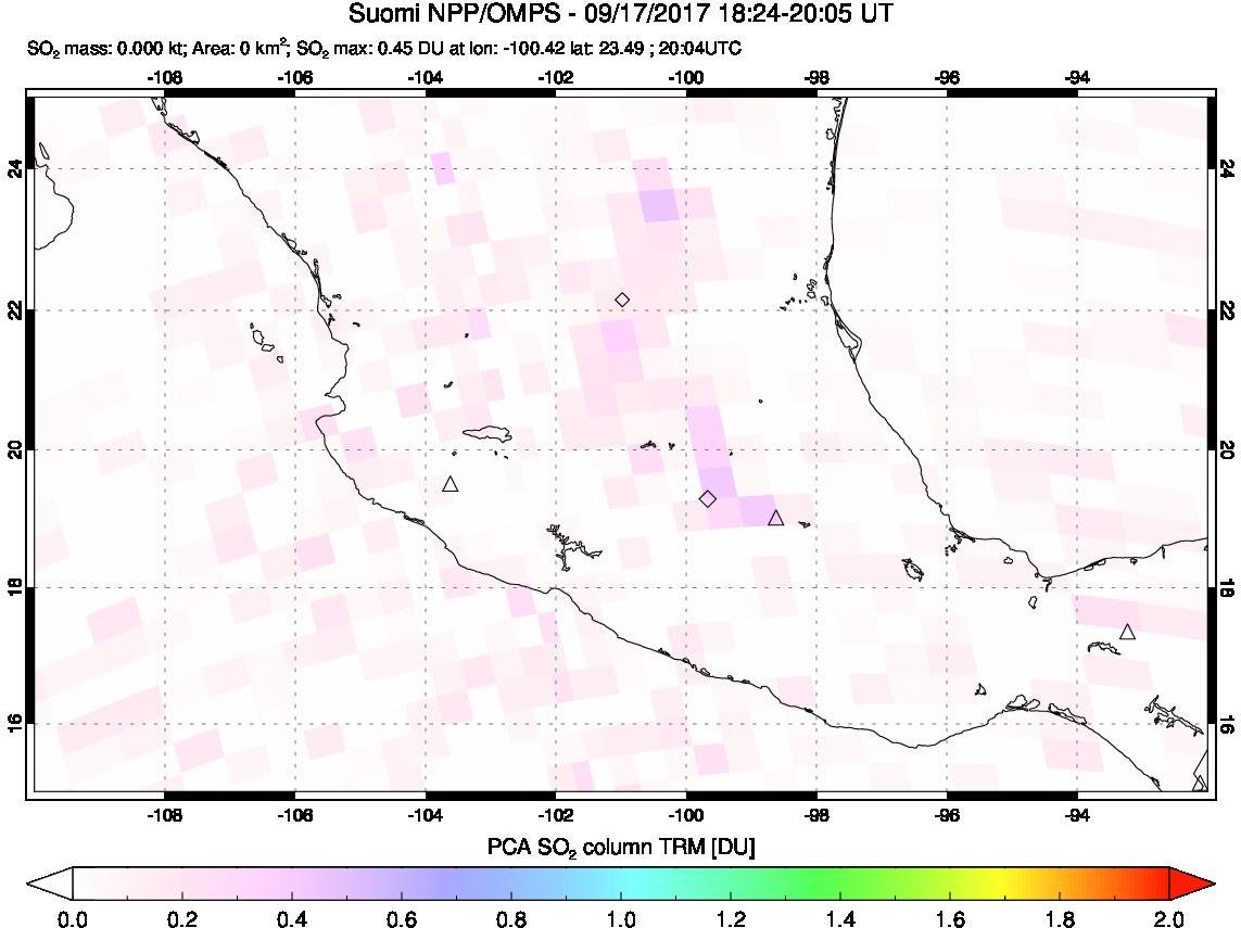 A sulfur dioxide image over Mexico on Sep 17, 2017.