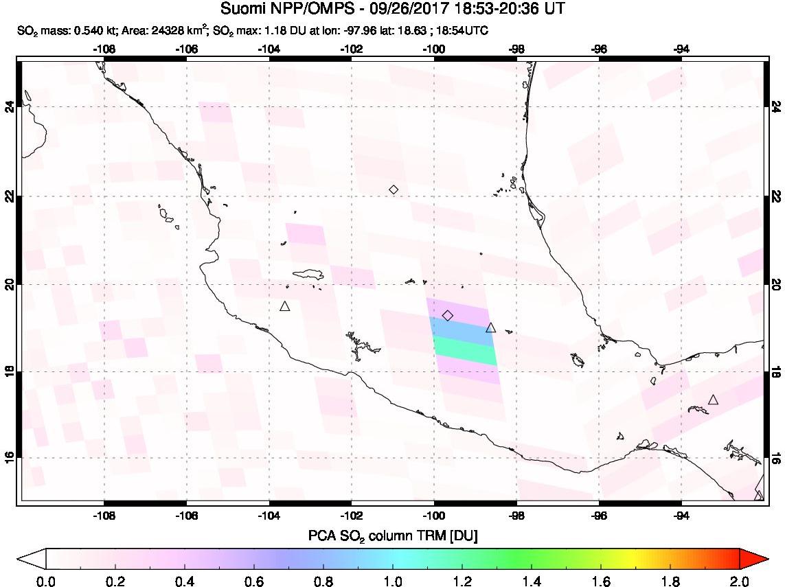 A sulfur dioxide image over Mexico on Sep 26, 2017.