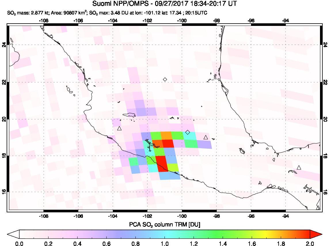 A sulfur dioxide image over Mexico on Sep 27, 2017.