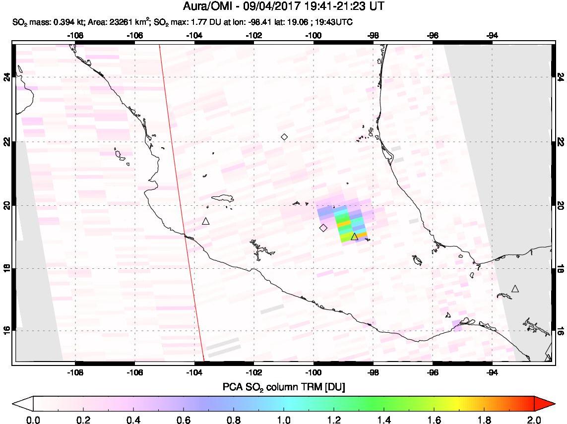 A sulfur dioxide image over Mexico on Sep 04, 2017.