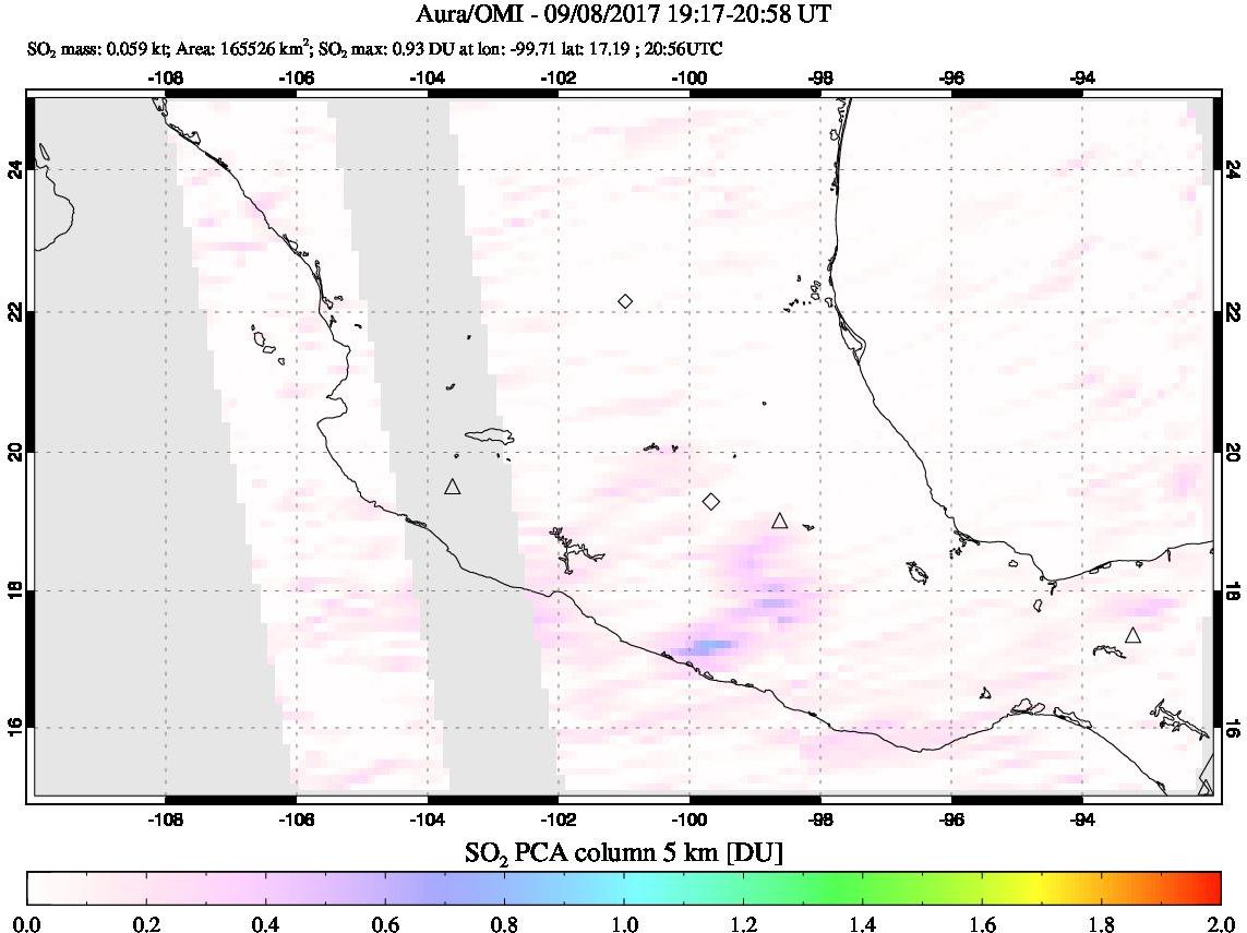 A sulfur dioxide image over Mexico on Sep 08, 2017.