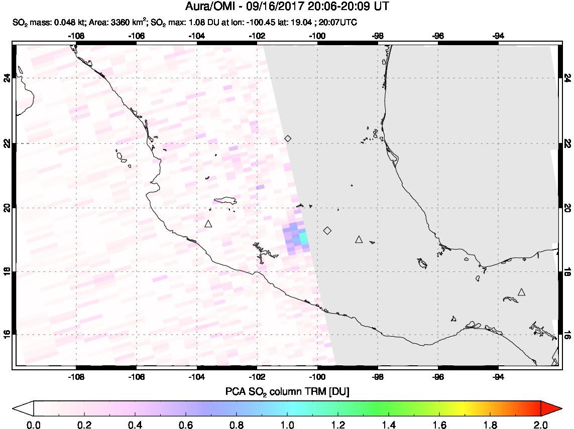 A sulfur dioxide image over Mexico on Sep 16, 2017.