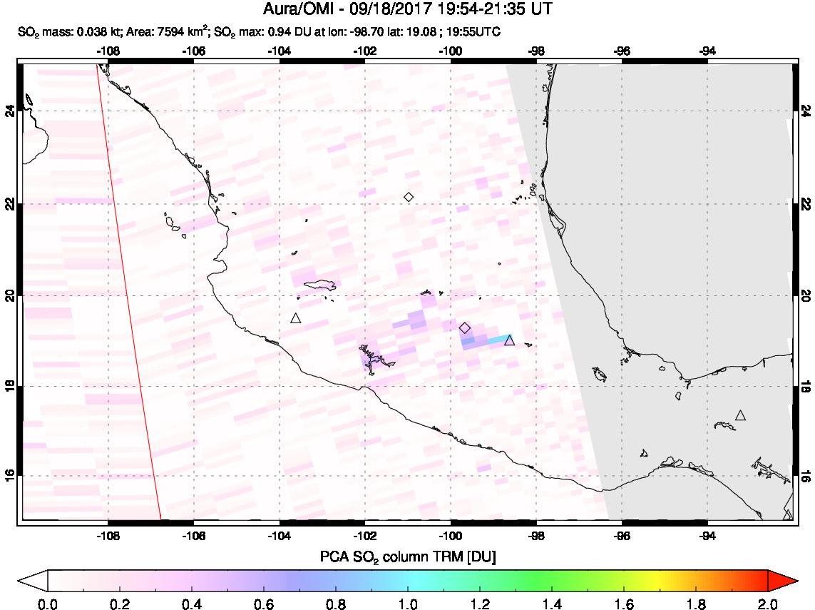 A sulfur dioxide image over Mexico on Sep 18, 2017.