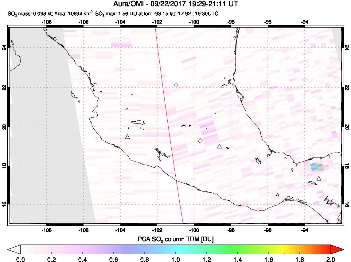 A sulfur dioxide image over Mexico on Sep 22, 2017.