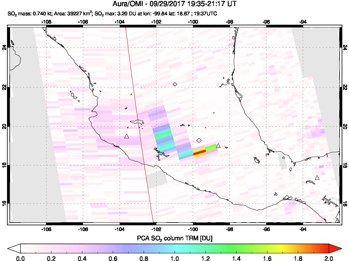A sulfur dioxide image over Mexico on Sep 29, 2017.