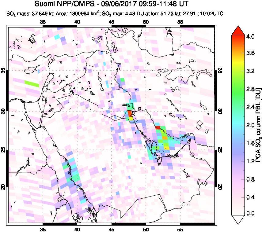 A sulfur dioxide image over Middle East on Sep 06, 2017.