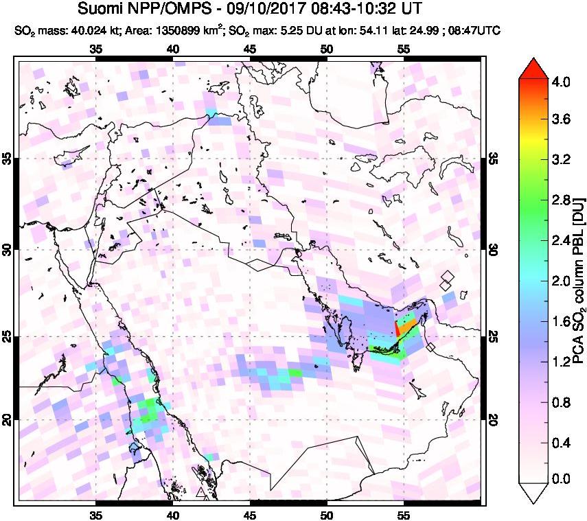A sulfur dioxide image over Middle East on Sep 10, 2017.
