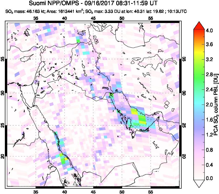 A sulfur dioxide image over Middle East on Sep 16, 2017.