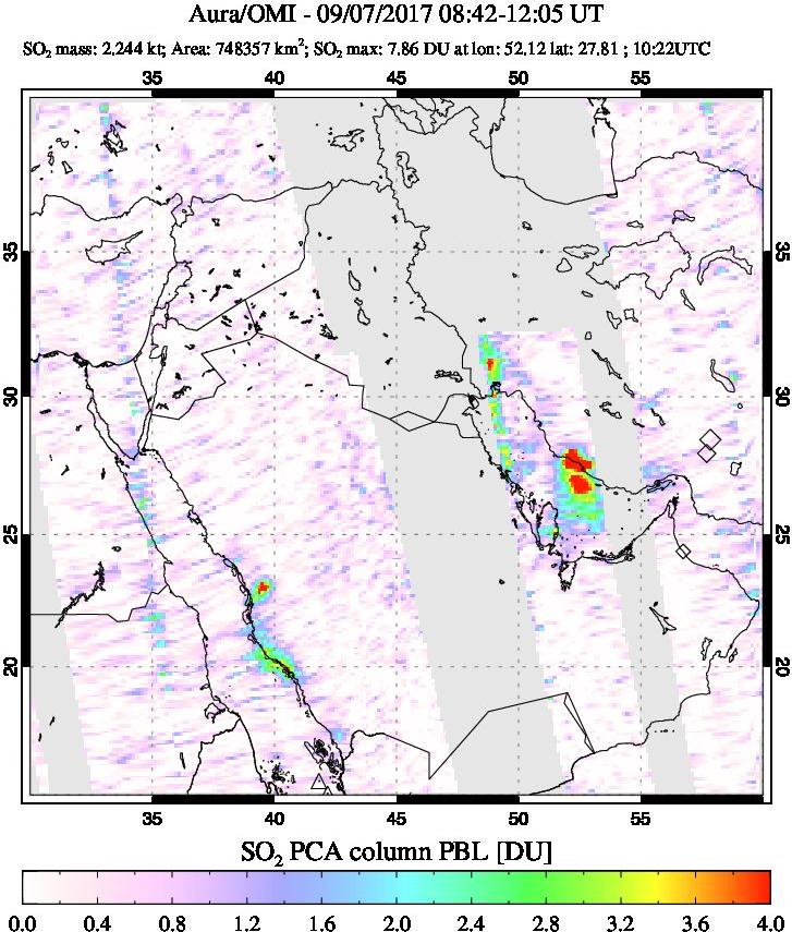 A sulfur dioxide image over Middle East on Sep 07, 2017.