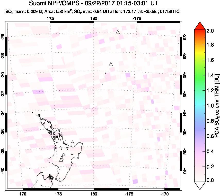 A sulfur dioxide image over New Zealand on Sep 22, 2017.
