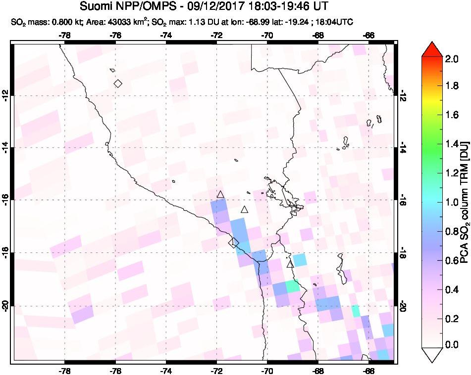 A sulfur dioxide image over Peru on Sep 12, 2017.