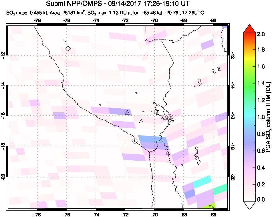 A sulfur dioxide image over Peru on Sep 14, 2017.