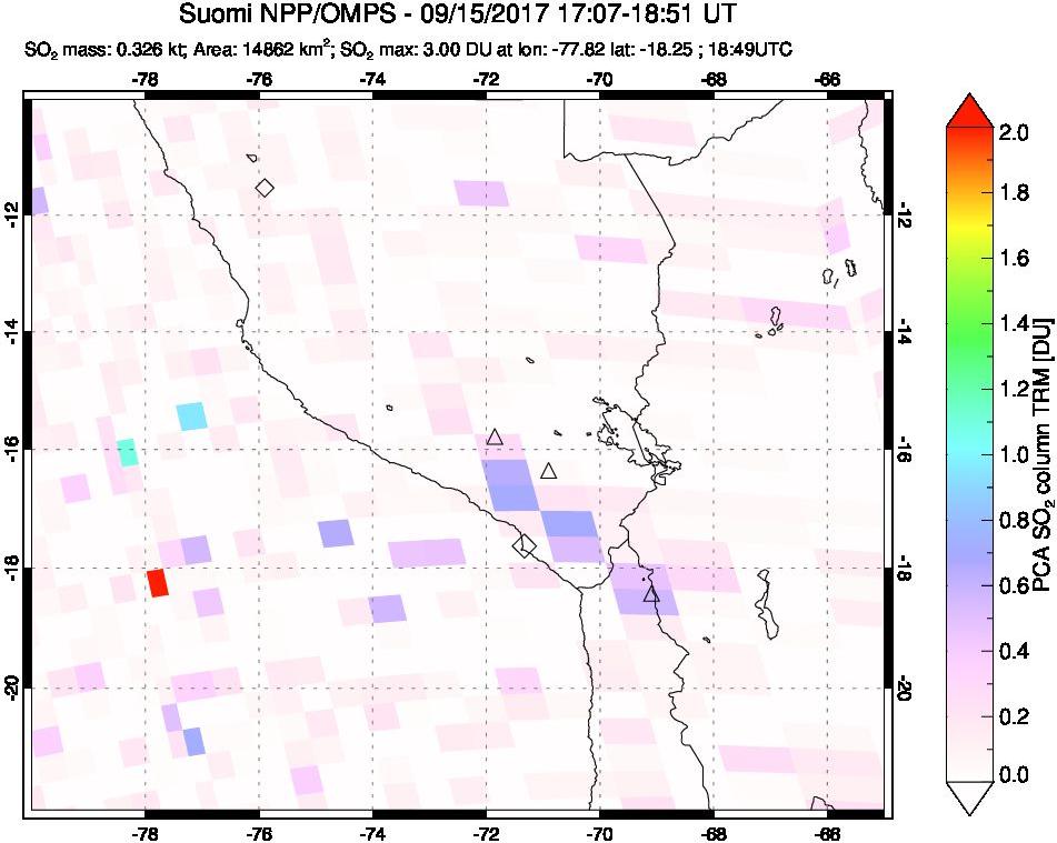 A sulfur dioxide image over Peru on Sep 15, 2017.