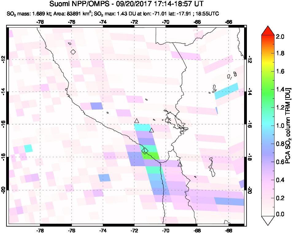 A sulfur dioxide image over Peru on Sep 20, 2017.