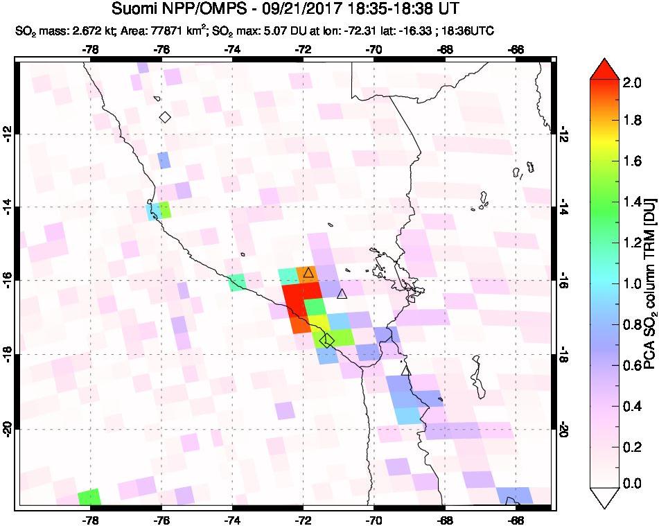 A sulfur dioxide image over Peru on Sep 21, 2017.
