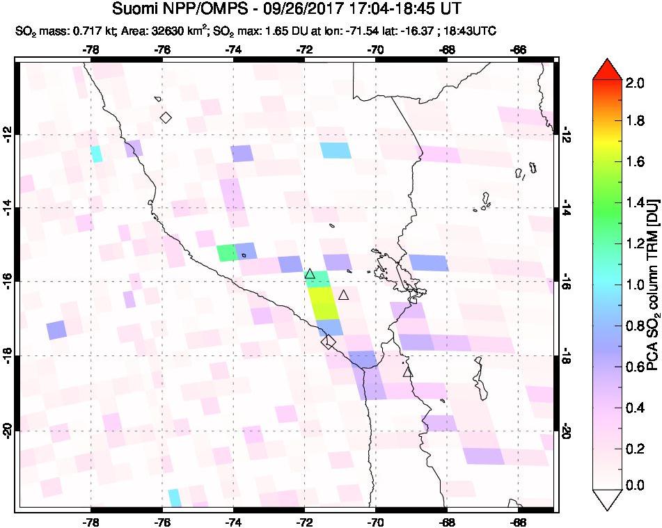 A sulfur dioxide image over Peru on Sep 26, 2017.