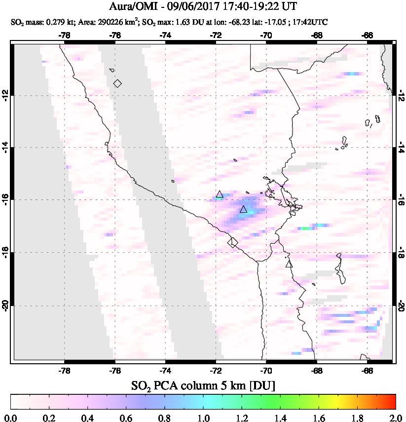 A sulfur dioxide image over Peru on Sep 06, 2017.