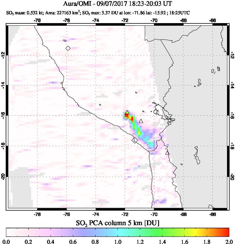 A sulfur dioxide image over Peru on Sep 07, 2017.