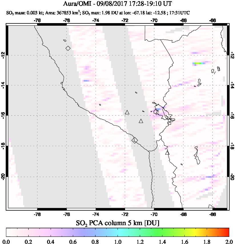 A sulfur dioxide image over Peru on Sep 08, 2017.