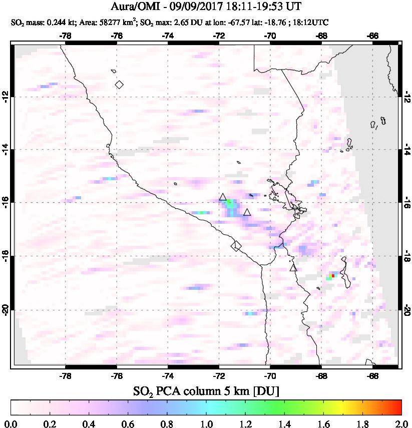 A sulfur dioxide image over Peru on Sep 09, 2017.